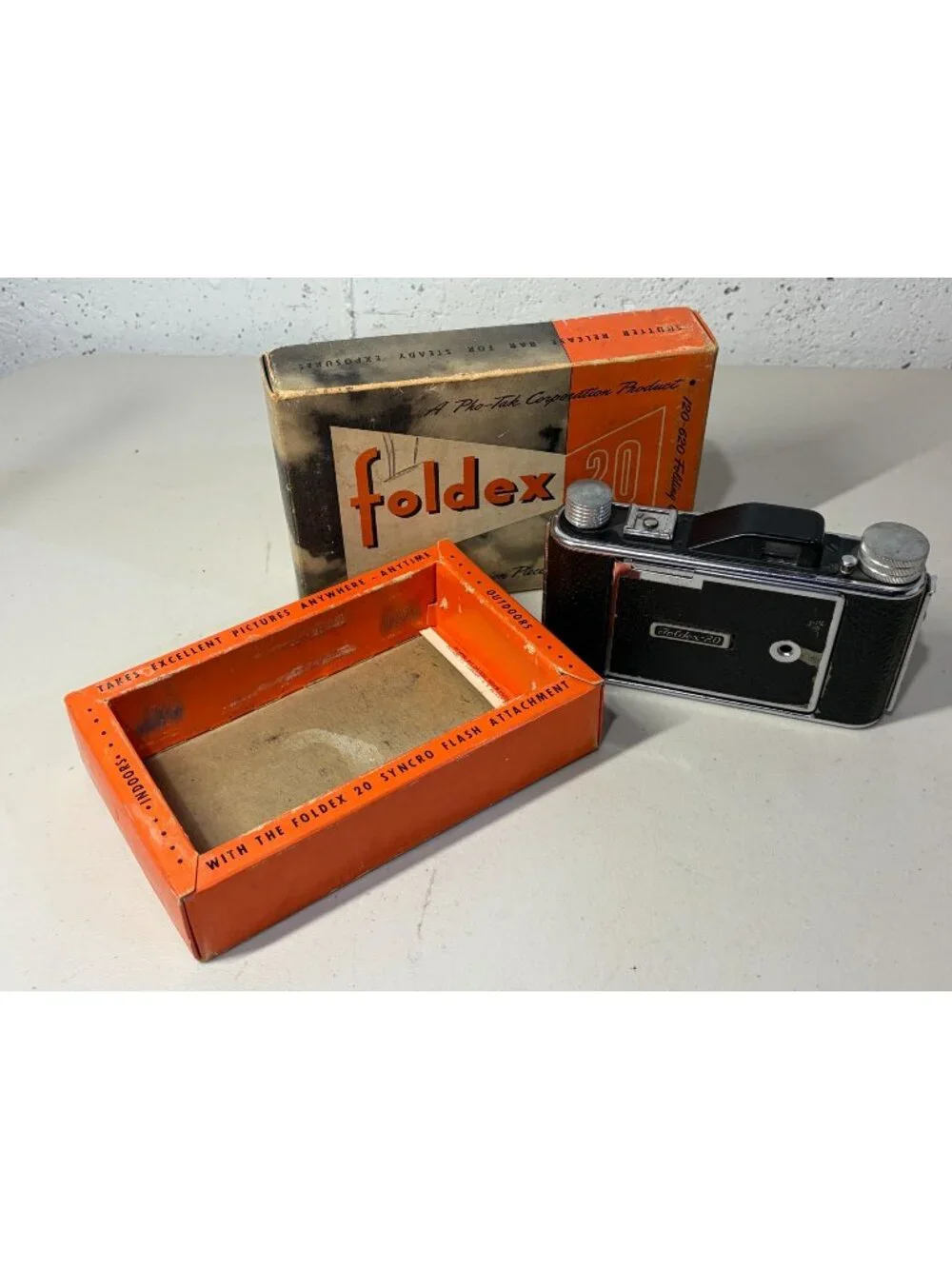 Vintage Pho-Tak Foldex 20 Folding Camera in Original Box Untested
